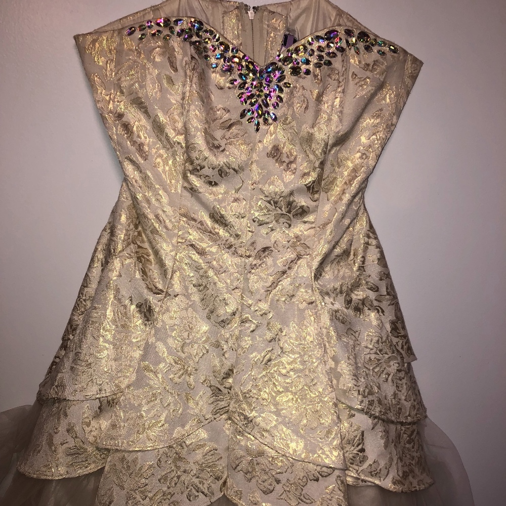 Gold and Cream Homecoming dress with jewels
